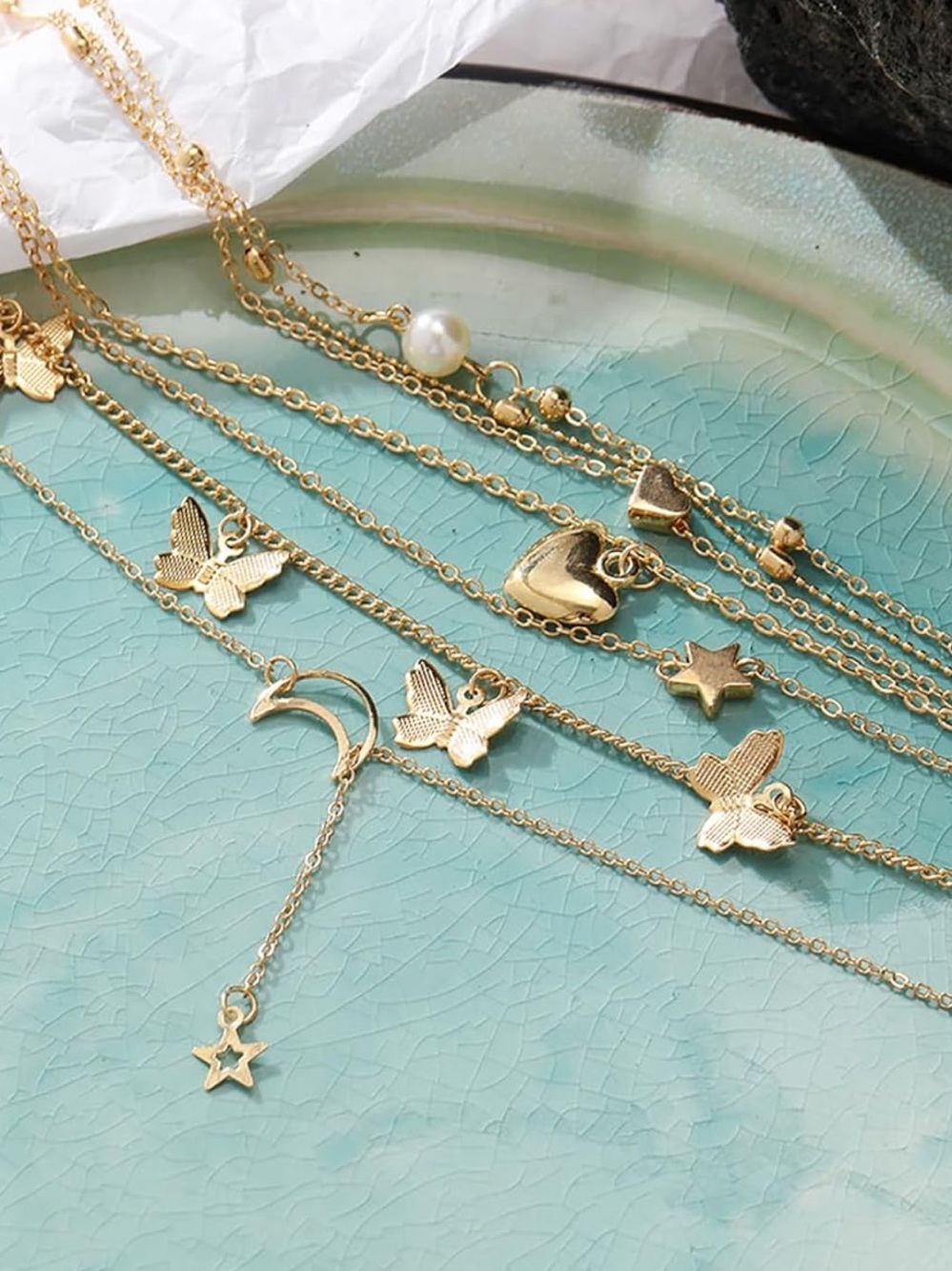 Anthropologie Gold Multi-Layer Butterfly Charm Necklace - Picture 5 of 7